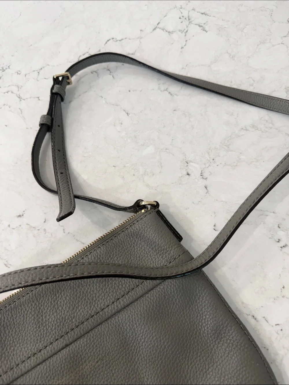 kate spade Gray Pebbled Leather Crossbody with Gold Hardware